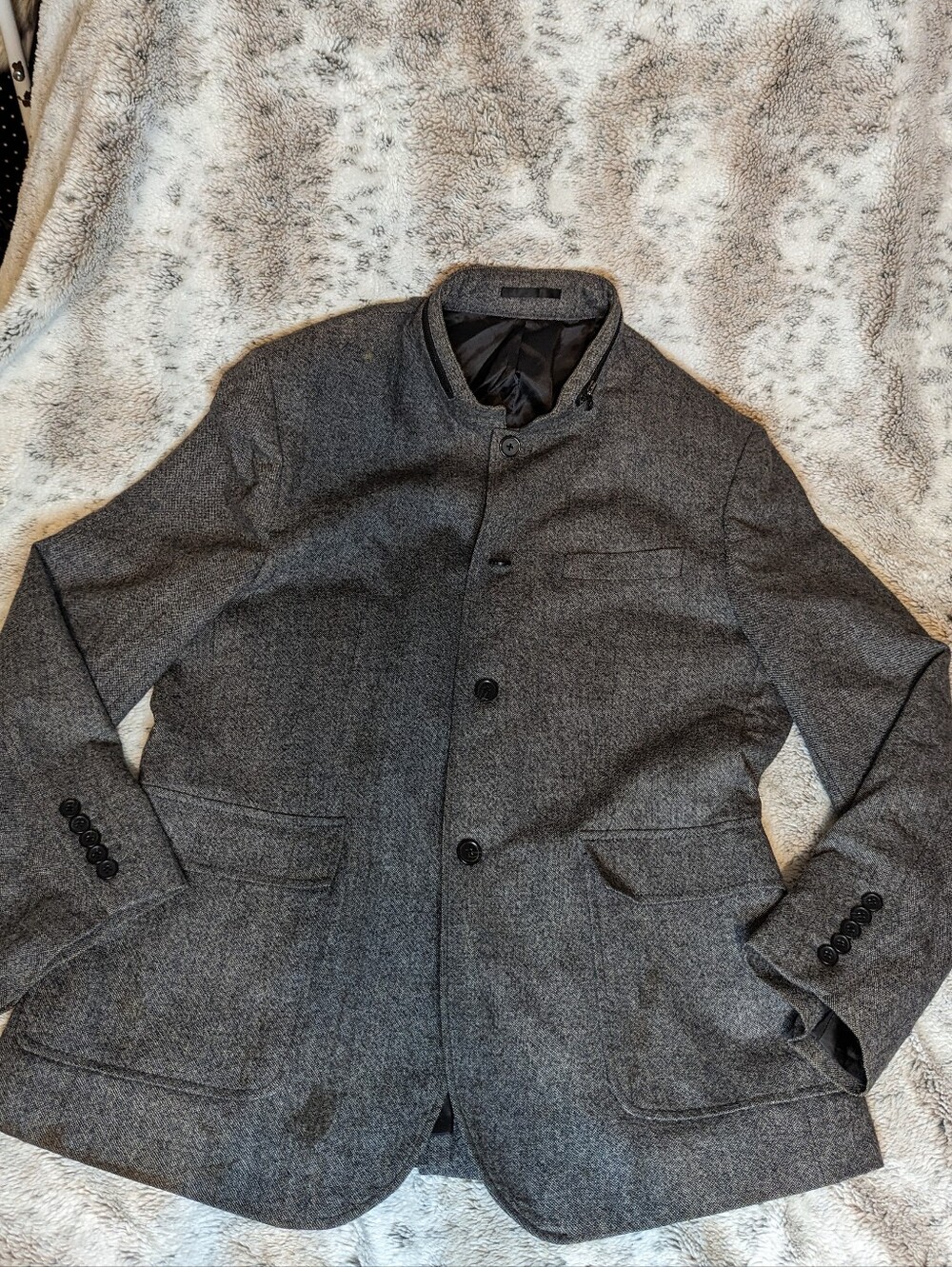 Kenneth Cole 100% Wool Mandarin Collar Jacket Charcoal Grey Blazer Mens XL 44